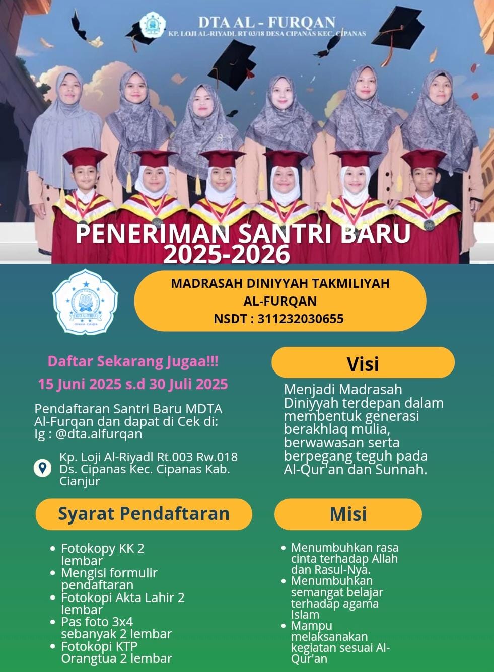 Penerimaan Siswa-Siswi DTA Al-Furqan 2025/2026